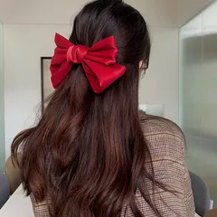 【新品】大きなリボンバレッタ　ヘアピン　ロリィタ　ワインレッド　光沢感　大きめ