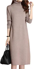 エムエルーセ ハイネック ニット ワンピース ひざ丈 体型カバー 長袖 レディース( ベージュ,  L)