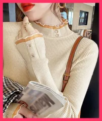 【スタッフおすすめ！】 リブニットトップス きれいめ ハイネック ニットセーター/着やせ韓国風ニット/オフィスカジュアル レディース プチハイネック 長袖 秋冬 おすすめ おしゃれ　かわいい　人気 98JLD-002