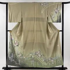 訪問着付下げ辻が花湯谷文雄落款濃い紫正絹171cm ゆったり