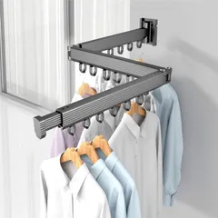 新着商品 回転折りたたみハンガーラック 物干しラック 折りたたみ 室内 家庭用 折りたためる・室内干しラック 18個の防風フック付き アルミニウム 梅雨対策 服掛けラック 伸縮物干しポール 防水防錆 壁掛洗濯物干しラック ウォールハンガー 寝室 バスルーム ベ