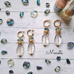 【2way】フープ クリアオーロラブルー  ピアス / イヤリング