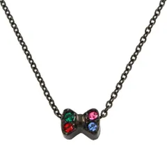 【特価セール】ブラックマルチ n3351 マルチカラーパヴェボリュームリボンネックレス [ジュエリーショップエム]