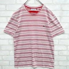 ラコステ LACOSTE 半袖 リバースプリント Tシャツ Mサイズ  赤 ボーダー ワニロゴ クルーネック ユニセックス