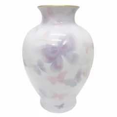 深川製磁 色絵彩磁 有田焼 花瓶 蝶 白 ホワイト