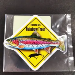 ※１０枚セット🎵　送料無料　おまけ付き商品🎵　トリックアート　フライ　渓流魚　岩魚　虹鱒　山女魚　山女　ヤマメ　釣り　渓流　ニジマス　レインボー　渓流　川　「Rainbow Trout　FISHING LIFE　ステッカー」（約８７mm×約１００mm ）
