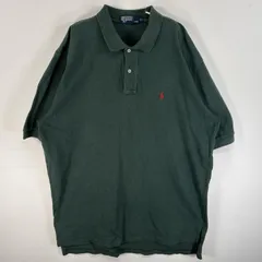 古着 90's/90年代 ポロバイラルフローレン Polo by Ralph Lauren 鹿の子 半袖 ポロシャツ ワンポイント ロゴ 刺繍 大きいサイズ 2ボタン XL  グリーン系 無地 メンズ