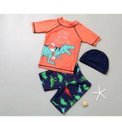 ☆ オレンジ ☆ Lサイズ ☆ キッズ水着 上下セット  キッズ 水着 上下セット 半袖 セパレート ラッシュガード 男の子 女の子 子供 子ども おしゃれ 恐竜 プール 海 ハーフパンツ ショートパンツ 日焼け対策 夏 かわいい かっこいい