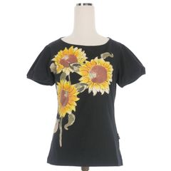 ピンクハウス PINK HOUSE ひまわりモチーフ 顔料プリント Tシャツ カットソー 半袖 M ブラック 黒 P010OUAL10B レディース ピンクハウス PINK HOUSE ひまわりモチーフ 顔料プリント T