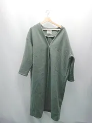 ◇ FREAKS STORE ノーカラー カジュアル シンプル ロング 冬物 長袖 コート サイズFREE グリーン レディース E  【1307210025434】