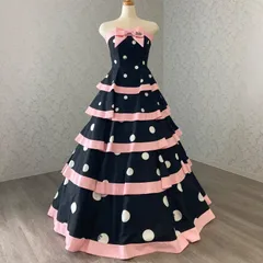 カラードレス　黒　ピンク　ドット柄　Barbie　バービー　二次会　コスプレ　パーティードレス　HAT0181　BO156のサムネイル
