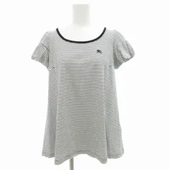 バーバリーブルーレーベル BURBERRY BLUE LABEL チュニック カットソー 半袖 ボーダー ホース刺繍 ワンポイント バックリボン 38 S 黒 ブラック 白 ホワイト /GV ■GY14