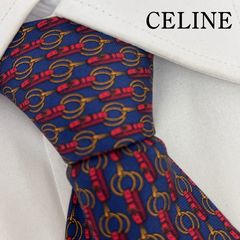942 美品 CELINE ネクタイ馬具柄 総柄 シルク スペイン製 ビジネス 