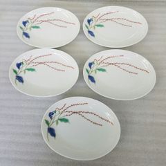 【未使用】深川製磁 有田焼 水引草 楕円多用皿揃 5枚 食器 お皿 小皿