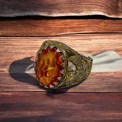 指輪 リング インディアンジュエリー オレンジ クリア 無骨 14号 インディアン ジュエリー アクセサリー ビンテージ 50s ~ 60s 70s 80s 90S ナバホ族 サントドミンゴ族 天然石 メンズ レディス 一点物  p20/