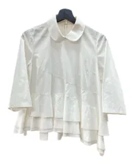 コムデギャルソン COMME des GARCONS 2015年製 七分袖 ぺプラム ブラウス 丸襟 ラウンドカラー フリル ティアード コットン 日本製 WHITE 白 TP-B018 半袖シャツ アシンメトリー ホワイト Mサイズ 104LT-161