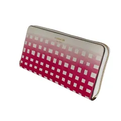 coach コーチ 財布 長財布 ラウンドファスナー ブランド 小物 ピンク ホワイト 格子柄 レザー