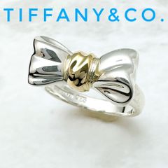 美品/人気🌟Tiffany＆Co. リボン シルバー イエローゴールド リング 約8号 U