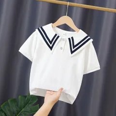 ☆ AXホワイト ☆ 130cm ☆ 子供 キッズ ブラウス オシャレ ブラウス キッズ 女の子 シャツ トップス 半袖ブラウス 半袖シャツ フォーマルブラウス 通園 通学 コットン 綿 通気性 セーラー風 ビッグ襟 おしゃれ かわいい 可愛い