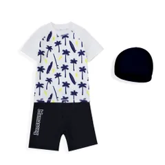 ☆ C×ホワイト ☆ 4T(90cm) ☆ キッズ水着 ラッシュガード 半袖 キッズ 水着 セパレート 男の子 スイムウェア スイミングウェア 子供 子ども こども ジュニア 上下セット 半袖 ラッシュガード 海パン ショートパンツ おしゃれ