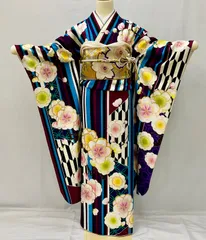 振袖 身長158-173cm 黄 矢絣 牡丹 松竹梅 正絹