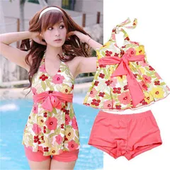 ビキニ水着レディース 夏 ビキニ2点セット水着 花柄 体型カ 韓国風 リボン フレア ボリューム 小胸バンドゥビキニ 水着 セパレート 40代 可愛い#cupload75407