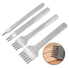 レザークラフト 道具 工具 菱目打ち 4本 セット 3mm ピッチ ハンドメイド 革製品 皮革 革 細工 趣味 縫い穴 手芸