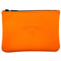 エルメス ポーチ レディース トゥルースフラット ネオバンPM メンズ レディース 男女兼用 HERMES ポリアミド エラスタン オレンジ ブラック金具 美品【中古品】