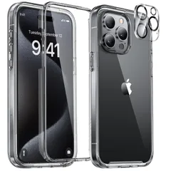 Miracase iPhone15pro ケース クリア iPhone 15 pro カバー クリア スマホケース 黄変防止 全身バンパー保護ケース 9H 強化ガラス 6.1インチ フルカバー 360°保護 米軍MIL規格 耐衝撃 クリア ブラック