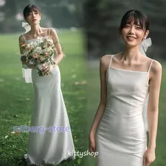ウェディングドレス オフショルダー 肩出し キャミソールワンピース サテン タイト 背中開きドレス 二次会 お呼ばれ 結婚式 披露宴 ロング