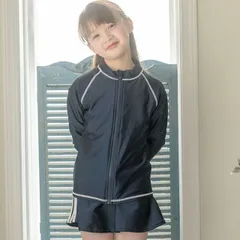 【紺×白】男女兼用長袖スクールラッシュガード　前開きファスナータイプ TAK　キャサリンコテージ