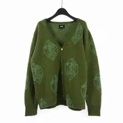 ステューシー STUSSY Mohair Mask Cardigan モヘアカーディガン 総柄 マスク ジャガード S グリーンのサムネイル