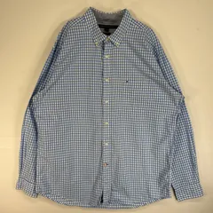 古着 トミーヒルフィガー TOMMY HILFIGER 長袖シャツ ロゴ 刺繍 ボタンダウン ギンガム XL  ブルー チェック メンズ