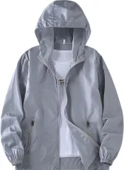 aspersio アスペルシオ フード付 ナイロンジャケット 超薄手 ストリート系 ジップアップ おしゃれパーカー メンズ 長袖 フルジップ アウター チャック付き ポケット アウトドア トレーニング 軽量 薄い 上着(パウダーグレー,  M)