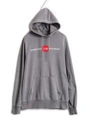 【お得なクーポン配布中!】 US企画 ノースフェイス プリント スウェット フード パーカー メンズ L 程 古着 The North Face ボックスロゴ ワッペン 刺繍 トレーナー 灰