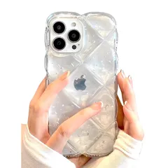 saymi's キルティング クリア おしゃれ 韓国 iPhone15 ケース きらきら ぷっくり 衝撃吸収 クッションデザイン 立体 シルバー 持ちやすい 透明 可愛い 推し活 (iPhone15) 1