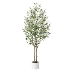 Alupssuc 観葉植物 【高さ120cm】フェイクグリーン 大型光触媒 空気清浄 インテリア 家の中に置く人工観葉植物 二つの幹 おしゃれ 世話がない 水やり不要のホーム 玄関 キッチン オフィス オリーブ フェイクグリーン 飾り プレゼント用 0