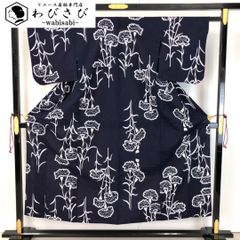 夏着物 浴衣 花柄模様 紫紺色 K-5026