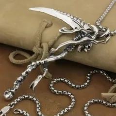 死神の鎌 ネックレス スカル 髑髏 かっこいい ペンダント カマ バイカー 銀色 シルバー パンク ロック いかつい ゴシック 大きめ メンズ 銀