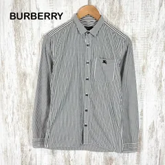BURBERRY BLACK LABEL バーバリーブラックレーベル ホースロゴ刺繍 ストライプ 長袖 シャツ グレー ホワイト