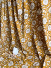 Sarasa Fabric インド綿　3m　黄土色　ブロックプリント　ハンドブロックプリント　ハンドメイド　手仕事　更紗　木版印刷　木版プリント