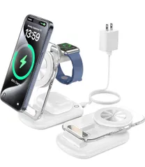 ★RoRoSkin ワイヤレス充電器 3in1 マグセーフ充電器 折り畳み式 Mag Safe 角度調整可能 雰囲気ライト付き Phone/iWatch/ワイヤレスイヤホンに対応 3台同時充電