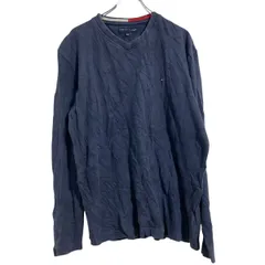 TOMMY HILFIGER 長袖 ロゴTシャツ L ネイビー トミーヒルフィガー ロンT ロングTシャツ Vネック 古着卸 アメリカ仕入 a703-6004