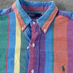 90's Polo by Ralph Lauren マルチカラーストライプ　ビッグシルエット　ボタンダウンシャツ　オックスフォード　レインボー　ラルフローレン　USA古着