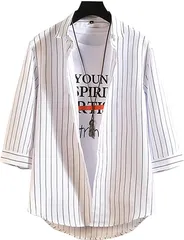 AIR BY(エアバイ) 七分袖 ストライプ 半袖 シャツ 七分丈 カラフル カラー 長袖 ロングスリーブ ながそで 長そで 袖あり そであり オーバーサイズ シャカシャカ(ライトブルー,  L)