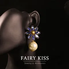 ピアス 清新 精巧 フラワー ガラスパール ダイヤモンド インレイ レトロ アンティーク  ヴィンテージ 中古 アクセサリーYUA151