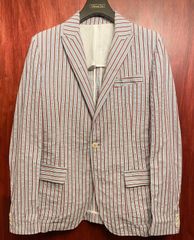 MADE IN ITALY製 BAND OF OUTSIDERS ストライプ柄テーラードジャケット ライトブルー×レッド 2サイズ