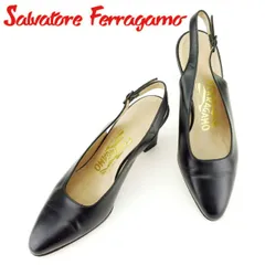 サルヴァトーレ フェラガモ パンプス シューズ 靴 ♯5C スタックヒール スリングバック ブラック ゴールド レザーSalvatore Ferragamo レディース プレゼント 贈り物 大人 オシャレ 在庫一掃 T6989