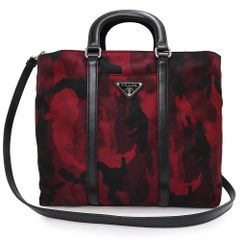プラダ 2WAY ショルダー ハンドバッグ 斜め掛け カモフラージュ 迷彩 テスート ナイロン レザー TESSUTO CAMOUFLAGE ブラック ボルドー 黒 赤 シルバー金具 BN2791 PRADA（未使用　展示品）