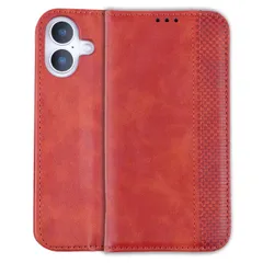 iPhone16 ケース 手帳 チェック柄 合革 レトロ 手帳 ケース 【Color】レッド